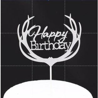 Cake Topper /Topper Kue HBD /Happy Birthday Huruf Besar, Latin Lurus, Pita, Swirly, Antlers Warna Gold Silver