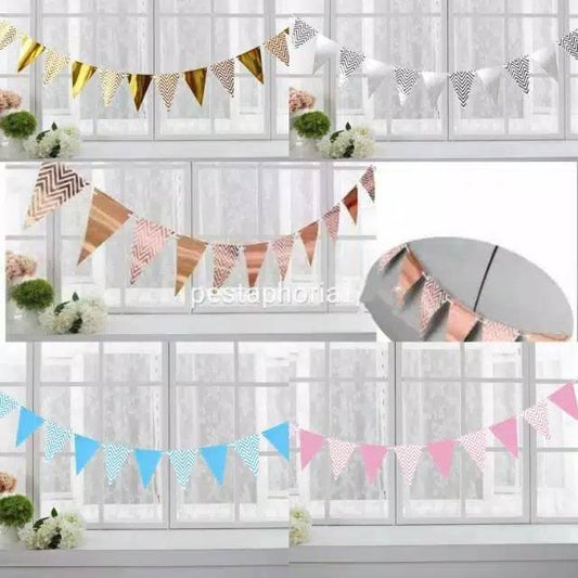 Bunting Flag / Banner Segitiga Metalik Chevron / Zigzag
