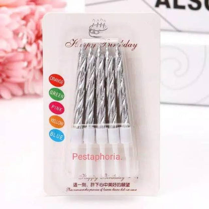Lilin Ulang Tahun Ulir / Spiral Pendek Gold Silver Pink Champagne Gold  isi 10 pcs