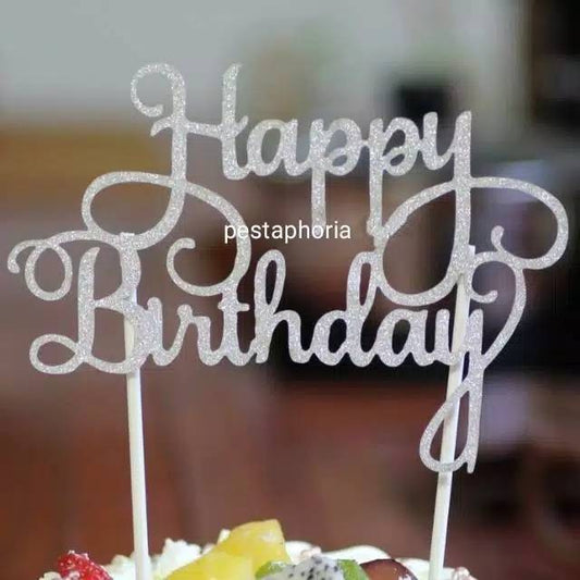 Cake Topper Happy Birthday Huruf Latin Lurus Warna Silver