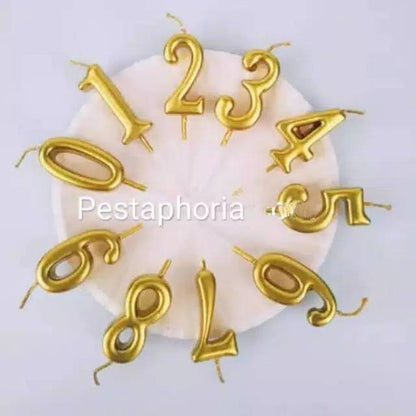 Lilin Angka Ulang Tahun Ultah / Birthday Numeric Candle / Birthday Number Candle Warna Gold Metalik