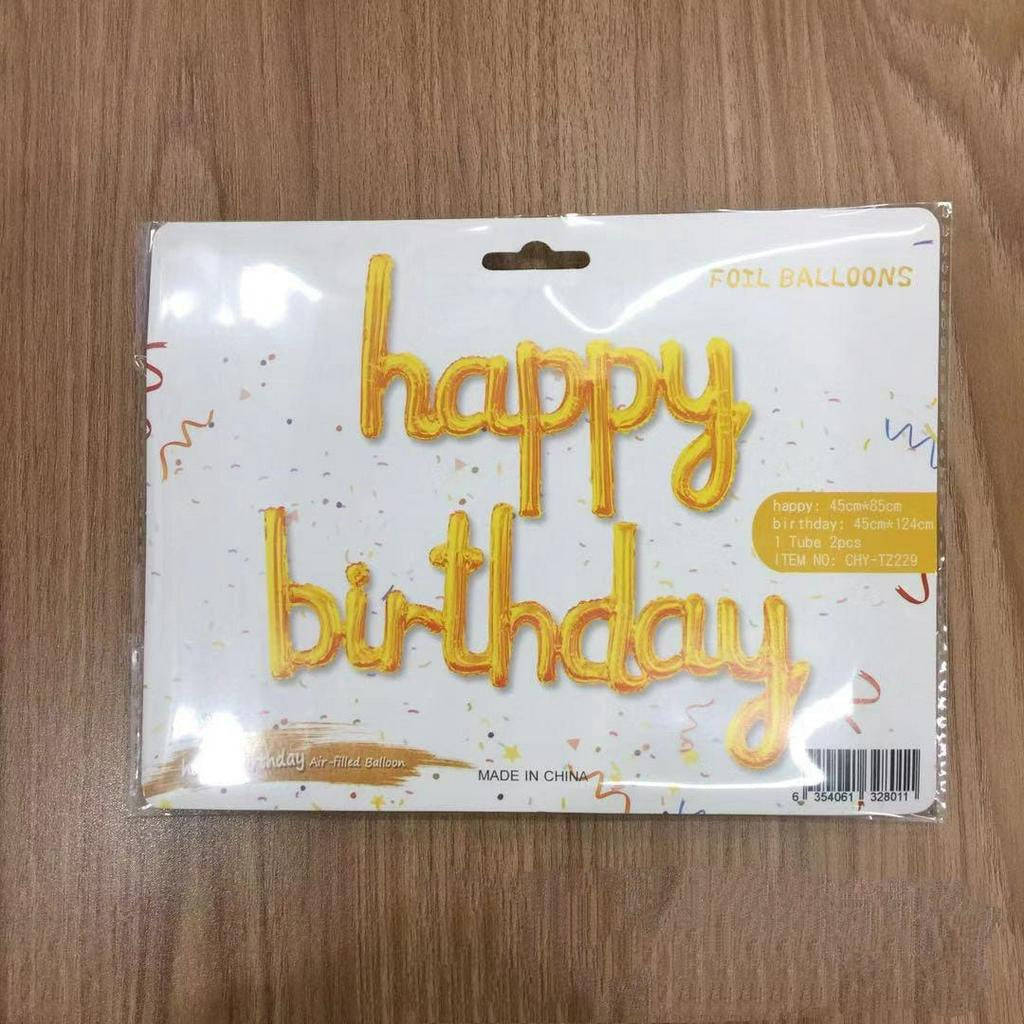 Balon Foil Happy Birthday Set Latin Kecil Warna Gold, Silver, Rose Gold, Pink Fanta, Biru Tua