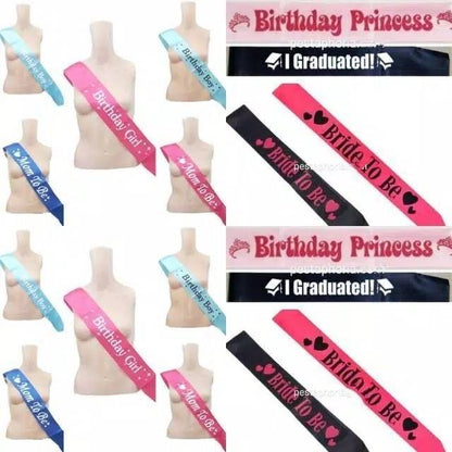 (Tidak Bisa Custom) Selempang / Sash Birthday Girl, Birthday Boy, Birthday Princess, Bride To Be, Mom To Be, I Graduated