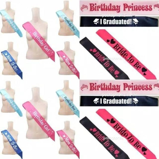 (Tidak Bisa Custom) Selempang / Sash Birthday Girl, Birthday Boy, Birthday Princess, Bride To Be, Mom To Be, I Graduated