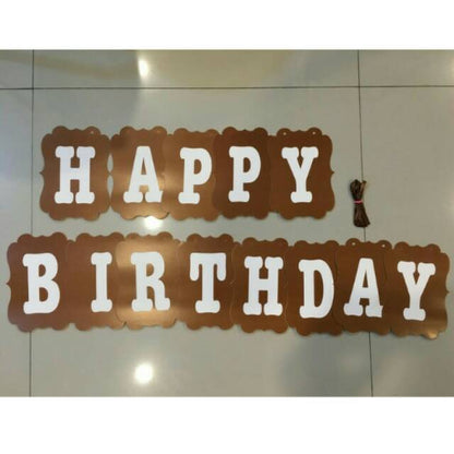 Bunting Flags / Banner Happy Birthday HBD Perisai Warna Coklat / Brown