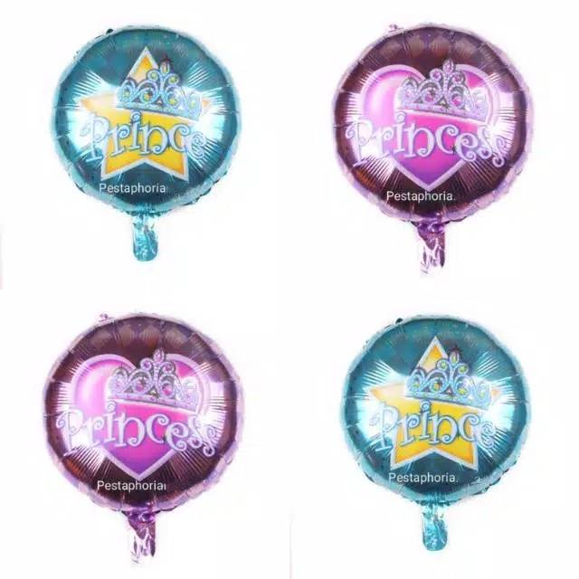 Balon Foil Bulat Tulisan Princess /Prince Size 45 cm