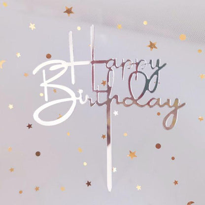 Cake Topper Acrylic / Topper Kue Akrilik Happy Birthday Sweet Seventeen Rose Gold