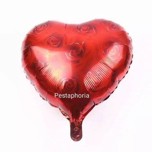 Balon Foil Hati / Love Motif Mawar / Rose Size 45 cm