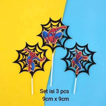 Cake Topper / Hiasan Kue Spiderman Jaring Set isi 3 Pcs
