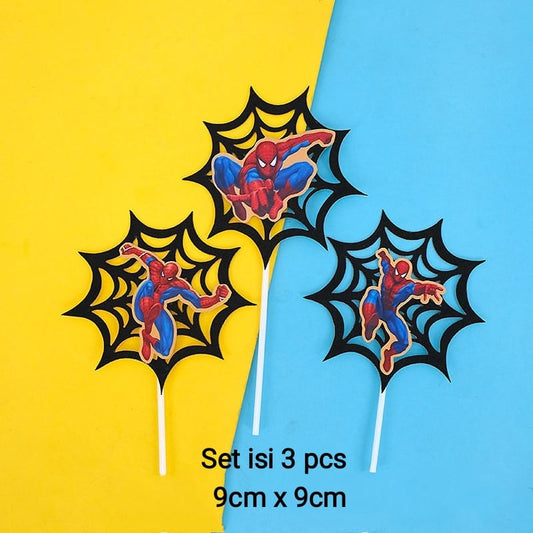 Cake Topper / Hiasan Kue Spiderman Jaring Set isi 3 Pcs