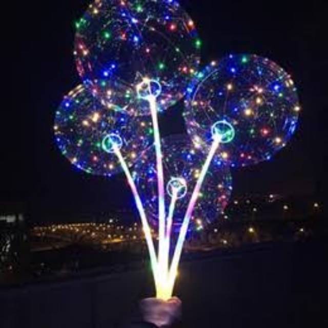 Balon PVC Transparan 24inch + Lampu Kawat LED Handheld + Stick Balon Foil Transparan 70 cm