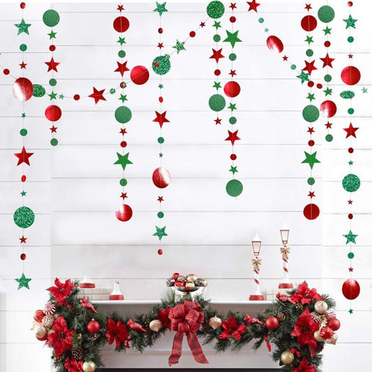 Star mix Round Party Garland Metalik 4 meter Christmas / Natal Red Green