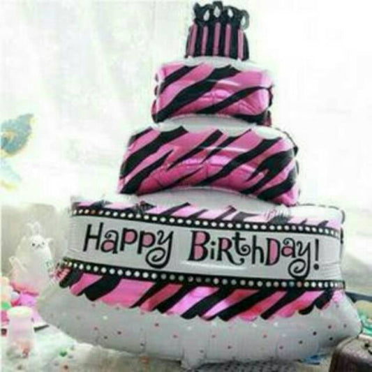 Balon Foil Happy Birthday Cake 3 Susun Jumbo Warna Pink Size 100 x 87 cm