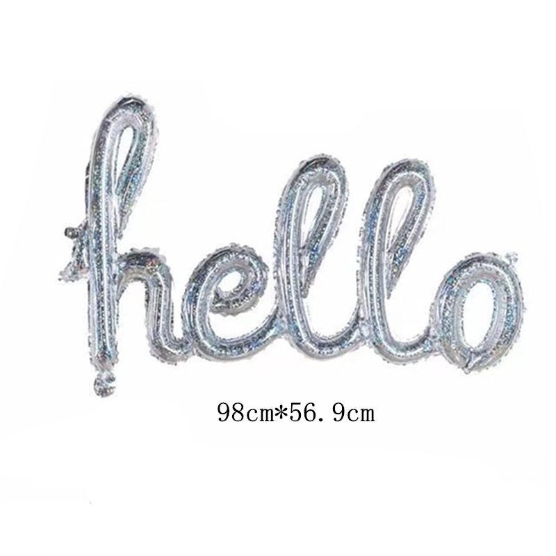 Balon Foil Huruf Latin hello party warna Baby Pink / Silver Glitter