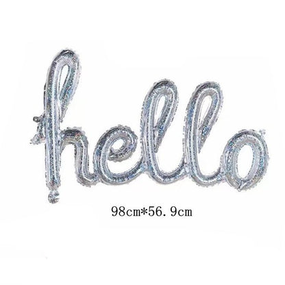 Balon Foil Huruf Latin hello party warna Baby Pink / Silver Glitter