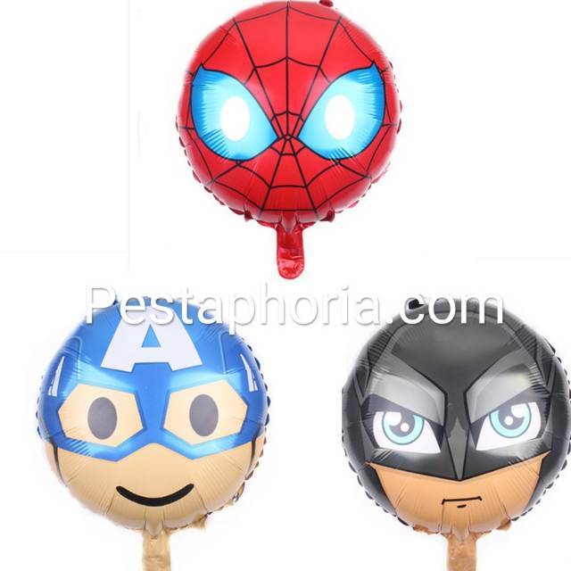 Balon Foil Bulat Kepala Baby Captain America Head , Baby Spiderman Head , Baby Batman Head 45 cm