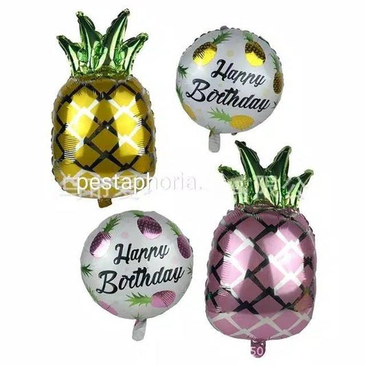 Balon Foil Pineapple Jumbo & Happy Birthday HBD Bulat Pineapple / Nanas