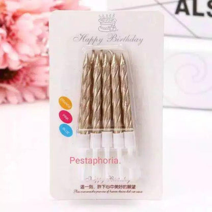 Lilin Ulang Tahun Ulir / Spiral Pendek Gold Silver Pink Champagne Gold  isi 10 pcs