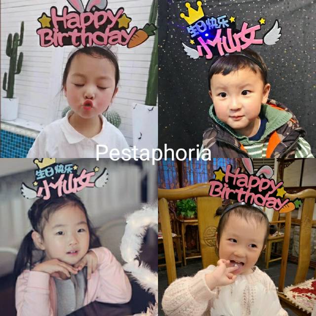 Bando / Headband Flanel LED Happy Birthday