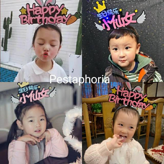 Bando / Headband Flanel LED Happy Birthday