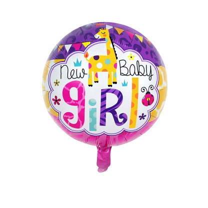 Balon Foil Bulat New Baby Boy Lion / New Baby Girl Giraffe Size 45 cm
