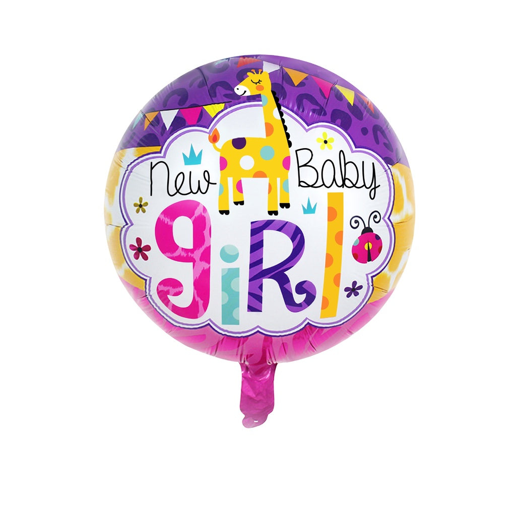 Balon Foil Bulat New Baby Boy Lion / New Baby Girl Giraffe Size 45 cm