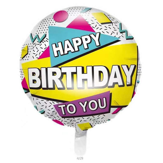 Balon Foil Bulat HBD Happy Birthday To You Retro 90's Size 45 cm