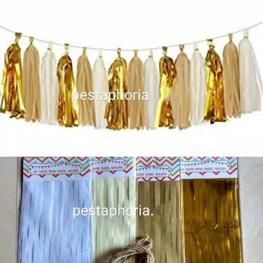 Tassel Garland Tissue DIY Set isi 20 pcs Warna Gold Cream