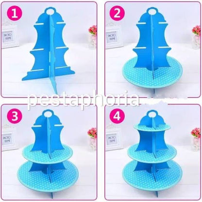 3 Tier Cupcake Stand / Cake Stand Polkadot Warna Blue / Biru