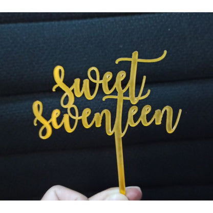 Cake Topper Acrylic / Topper Kue Akrilik Happy Birthday Sweet Seventeen Rose Gold