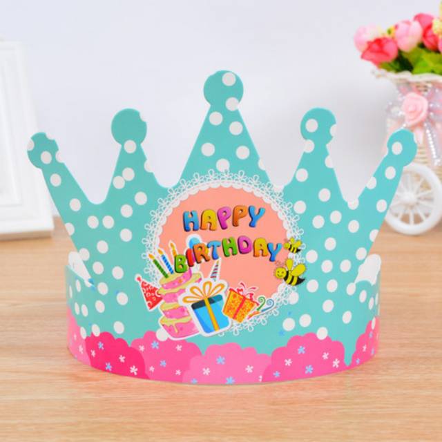 ( isi 10 pcs ) Party Hat / Topi Pesta Ulang Tahun / Ultah Polkadot Mahkota / Crown