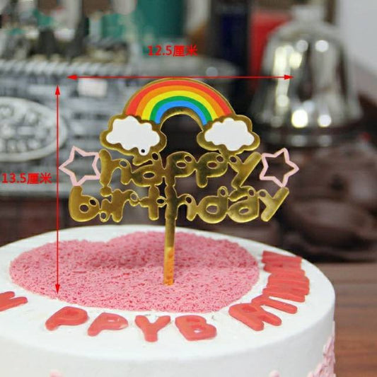 Cake Topper Acrylic / Akrilik Happy Birthday Rainbow Cloud