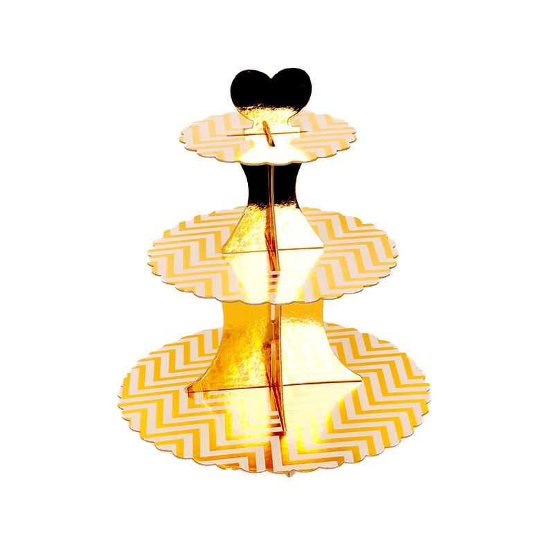 3 Tier Cupcake Stand / Cake Stand Gold Silver Polkadot Zigzag Star