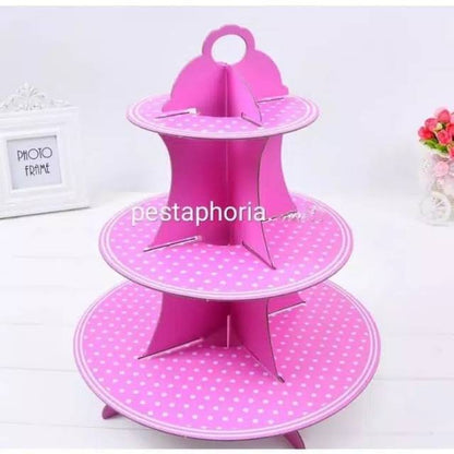 3 Tier Cupcake Stand / Cake Stand Polkadot Warna Pink