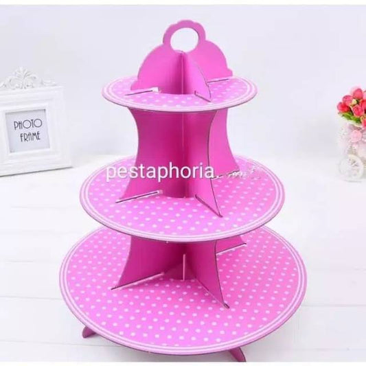 3 Tier Cupcake Stand / Cake Stand Polkadot Warna Pink