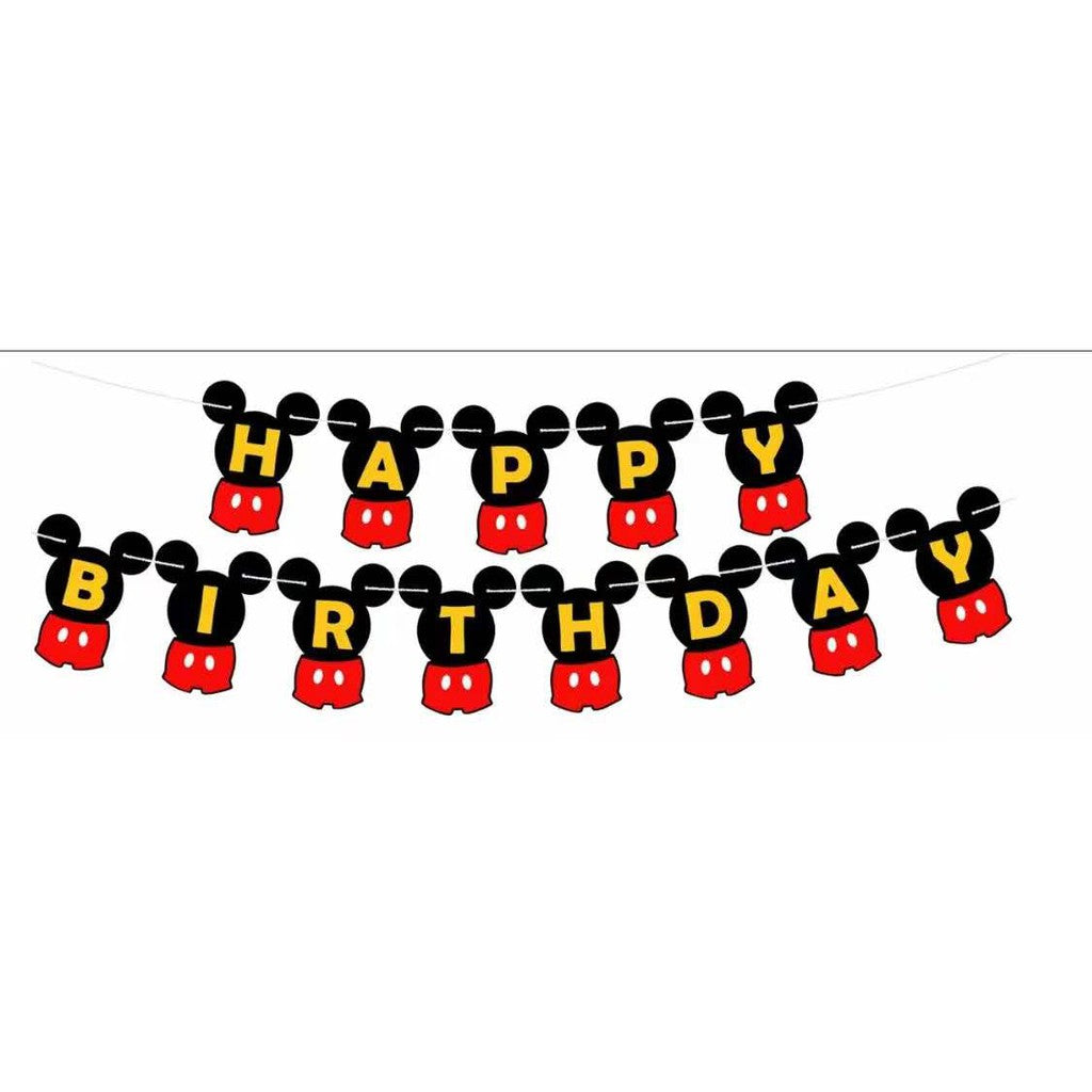 Bunting Flag / Banner Happy Birthday  Mickey Merah Hitam