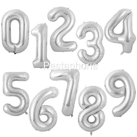 Balon Foil Angka Jumbo Warna Silver Size 100 cm / 40 inch