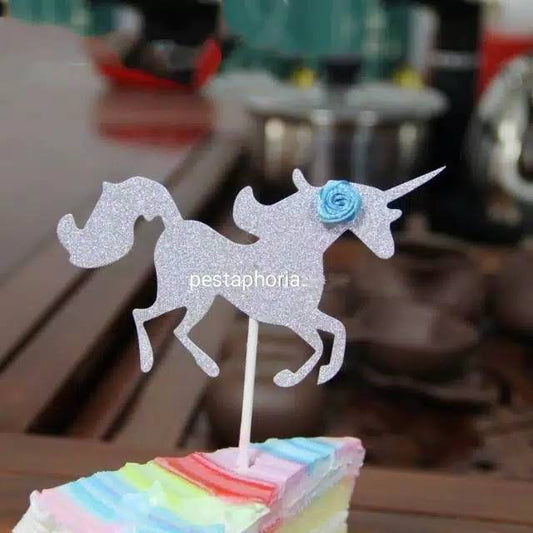 Cake Topper Unicorn Glitter Silver