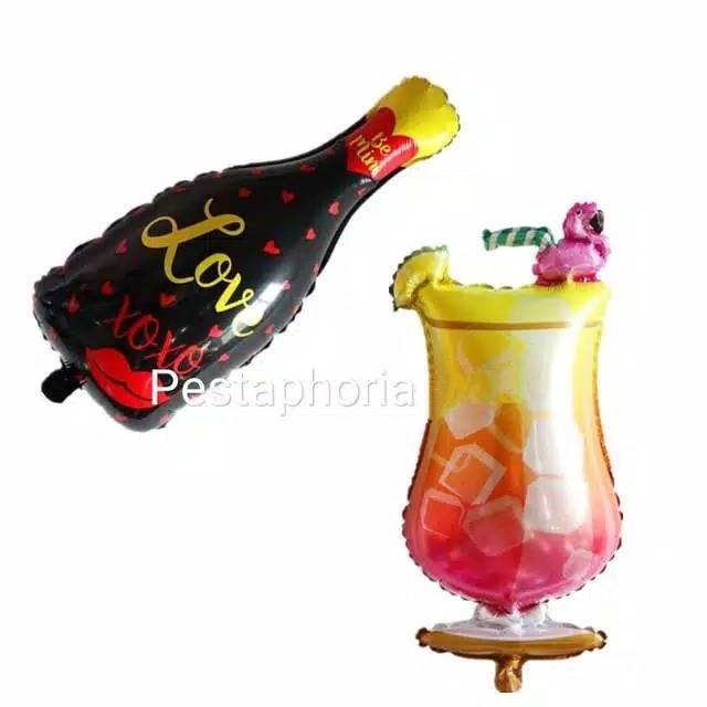 1 Set Balon Foil Bottle & Glass Summer Party Size Jumbo