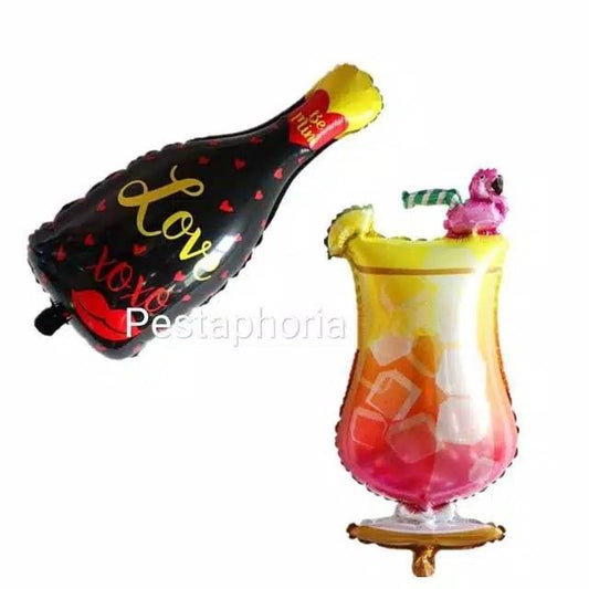 1 Set Balon Foil Bottle & Glass Summer Party Size Jumbo