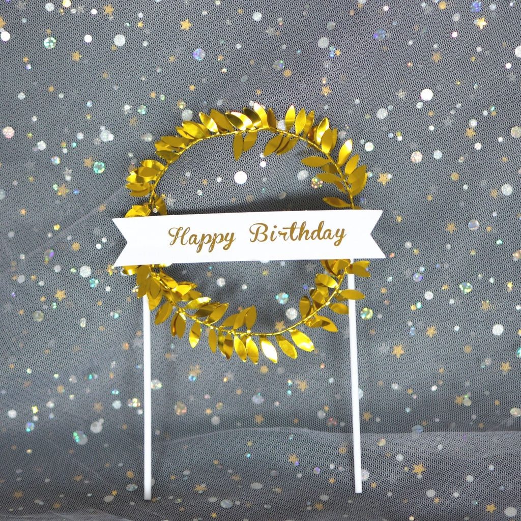Cake Topper / Topper Kue HBD / Happy Birthday Round Leaf