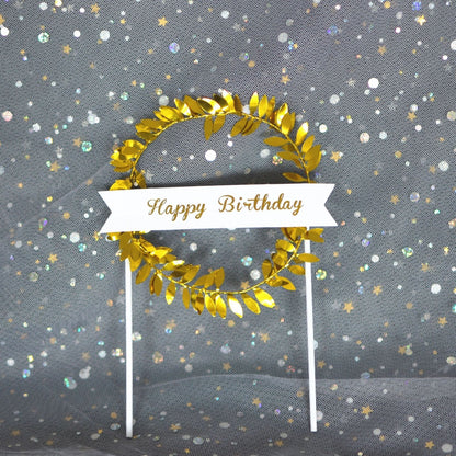 Cake Topper / Topper Kue HBD / Happy Birthday Round Leaf