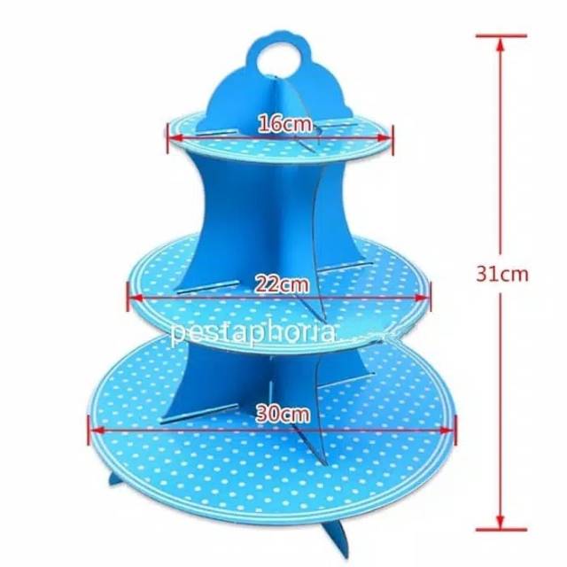 3 Tier Cupcake Stand / Cake Stand Polkadot Warna Blue / Biru