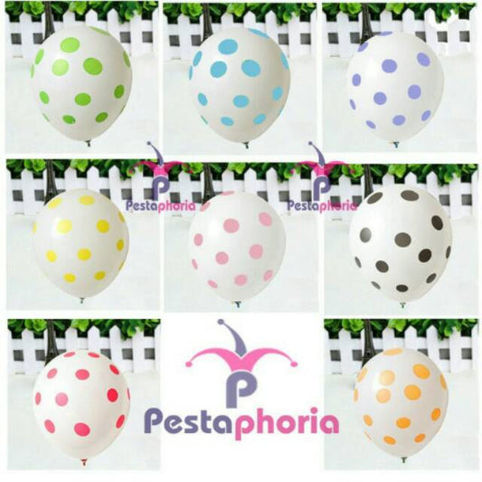 Balon Lateks/Latex Warna Putih Polkadot/Dot Warna 12 inch