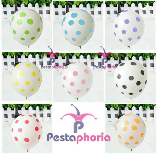 Balon Lateks/Latex Warna Putih Polkadot/Dot Warna 12 inch
