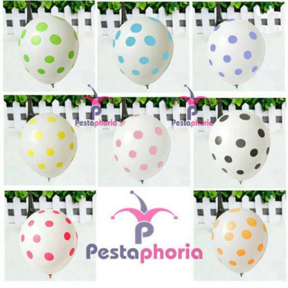Balon Lateks/Latex Warna Putih Polkadot/Dot Warna 12 inch