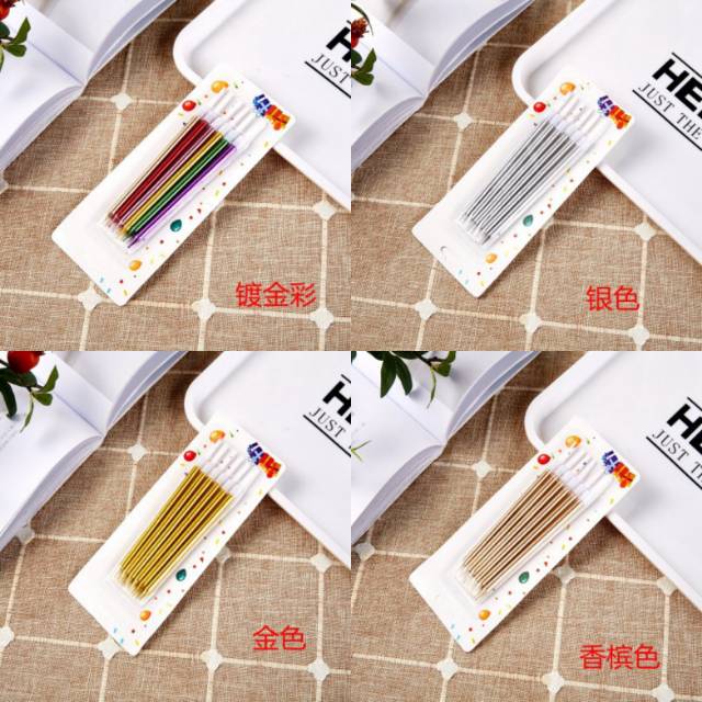 Lilin Ulang Tahun Panjang Metalik Gold / Silver / Pink / Multicolor isi 6 pcs / pack / Tall Candle