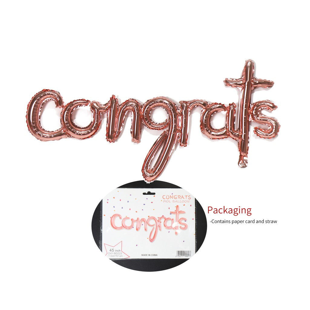 Balon Foil Congrats Latin Kecil Warna Gold, Silver, Rose Gold