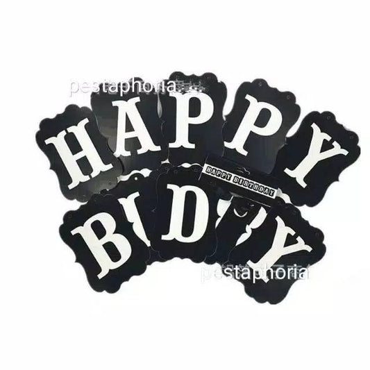Bunting Flag / Banner Happy Birthday HBD Perisai Warna Hitam / Black