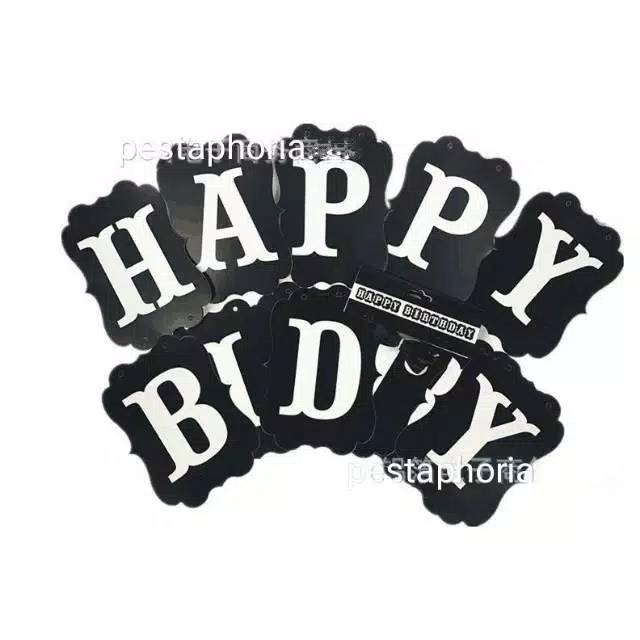 Bunting Flag / Banner Happy Birthday HBD Perisai Warna Hitam / Black